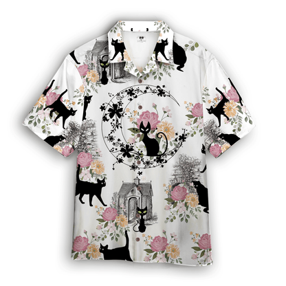Black Cats With Flowers Hawaiian Shirt 1