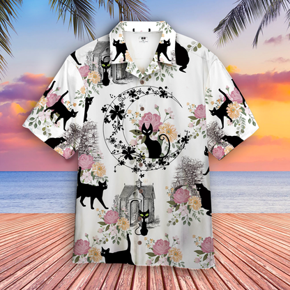 Black Cats With Flowers Hawaiian Shirt 2