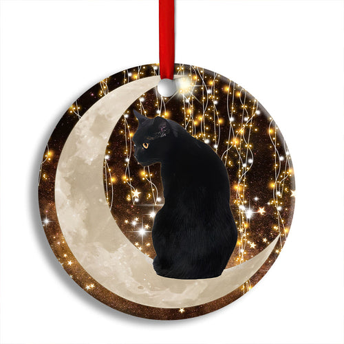 Black Cat And Moon Bright Round Christmas Ornament