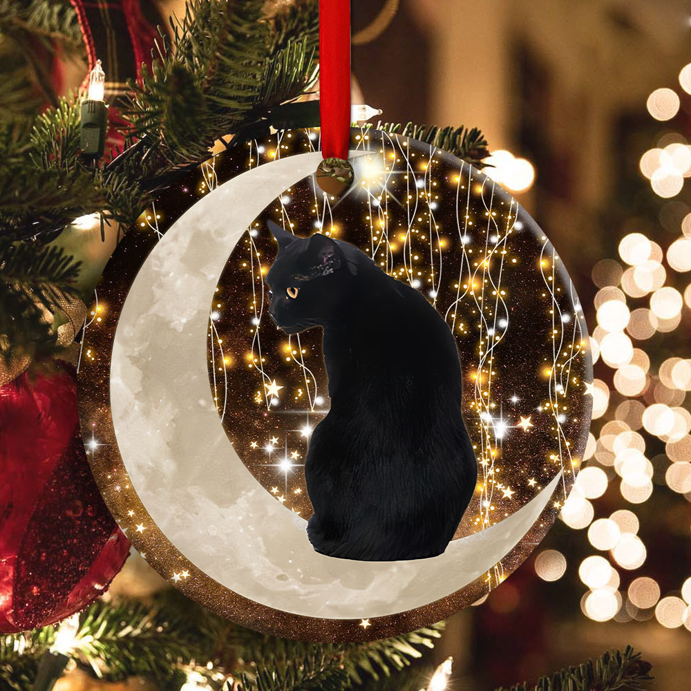 Black Cat And Moon Bright Round Christmas Ornament