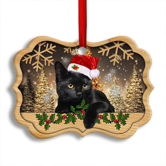 Black Cat Cute Kitty Cat Xmas Horizontal Ornament