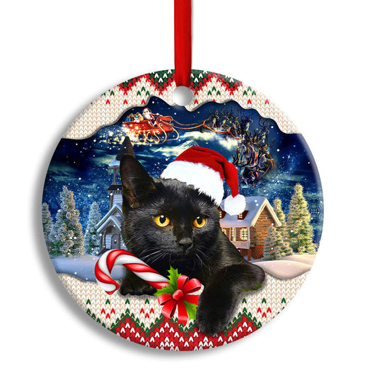 Black Cat Funny Xmas Light Santa Claus Ornament