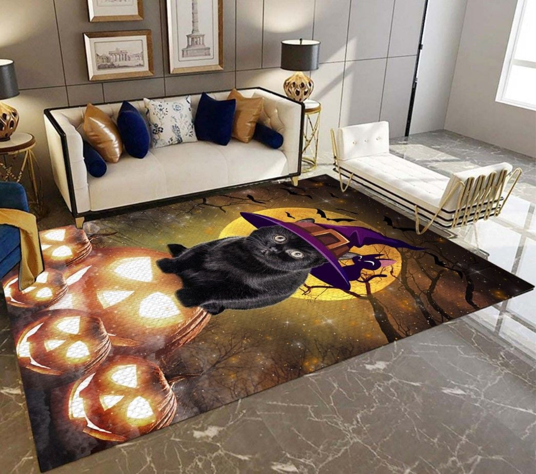 Black Cat Halloween Night Rectangle Rug Home Decor