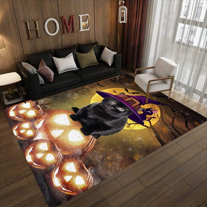 Black Cat Halloween Night Rectangle Rug Home Decor