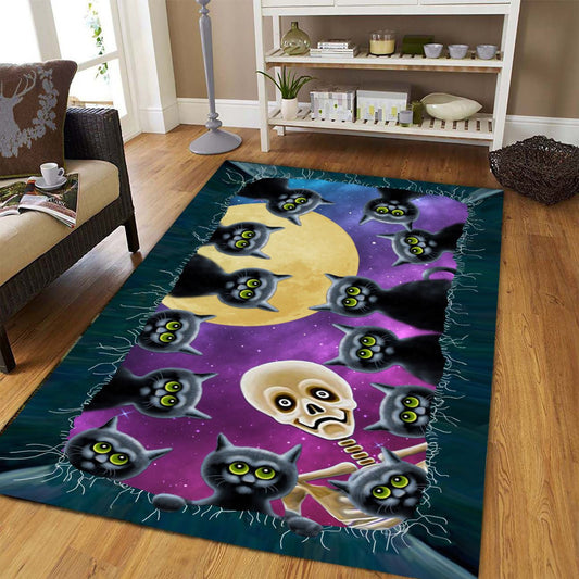 Black Cat Skull Rectangle Rug Home Decor