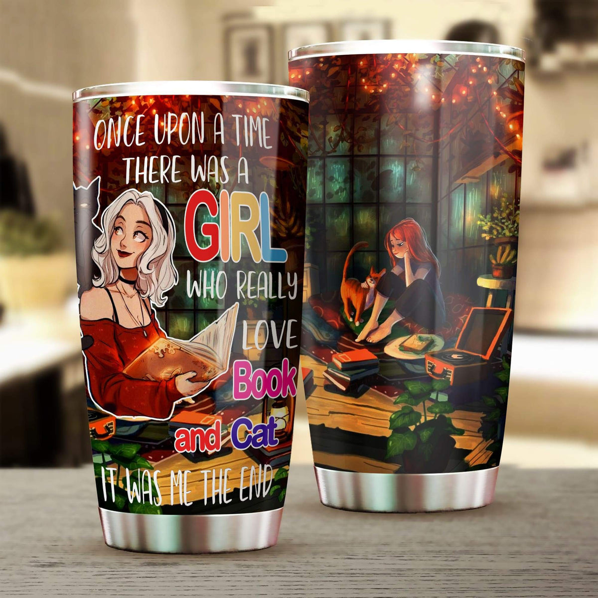 Book And Cat Stainless Steel Tumbler