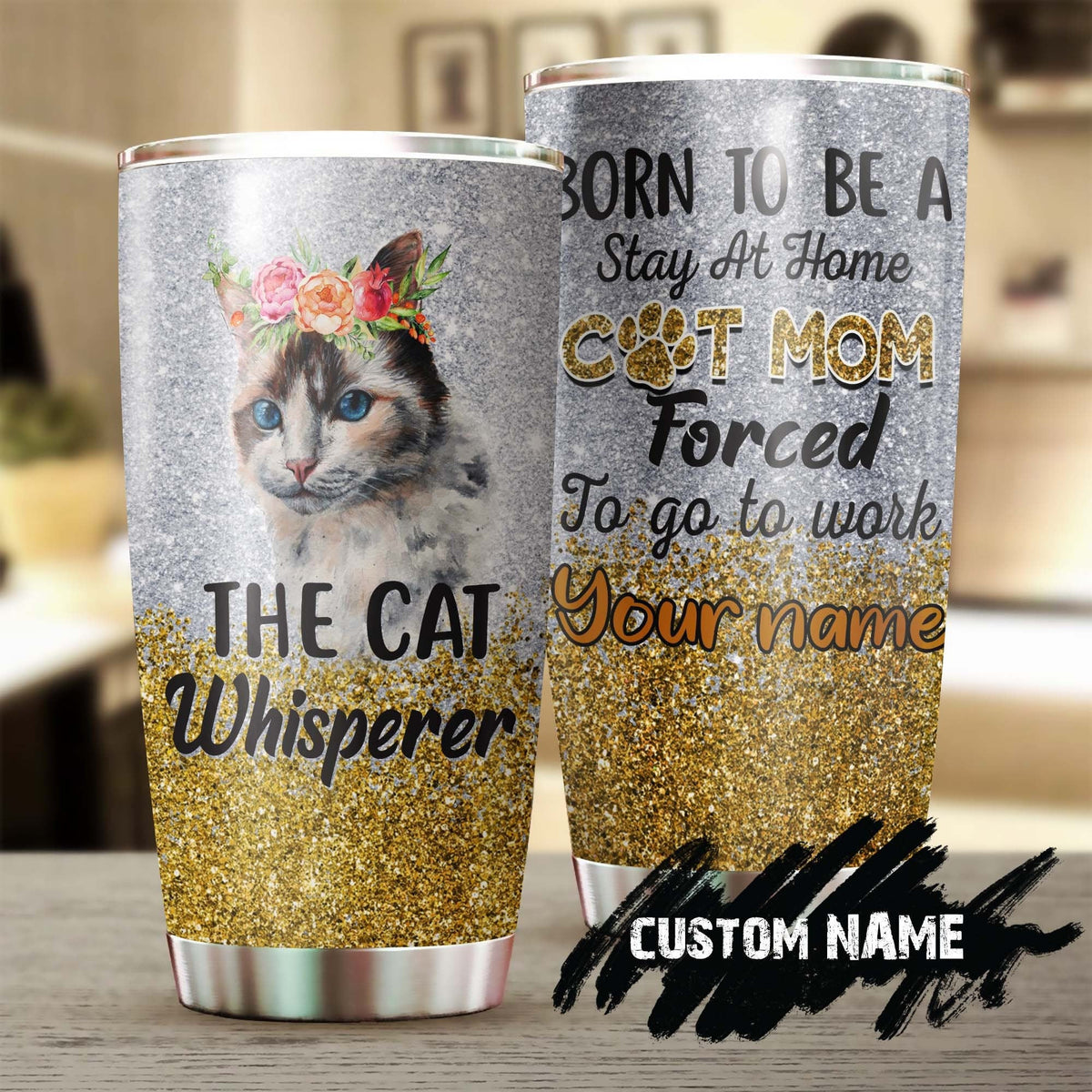 Born To Be A Cat Mom Forced To Go To Work Personalized Tumbler