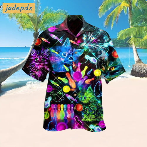 Bowling With Cats Neon Hawaiian Shirt