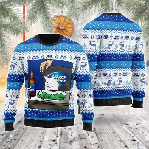Bud Light Cat Meme Christmas Ugly Sweater