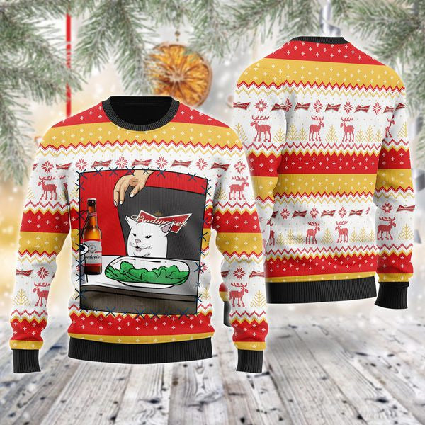 Budweiser Cat Meme Christmas Ugly Sweater
