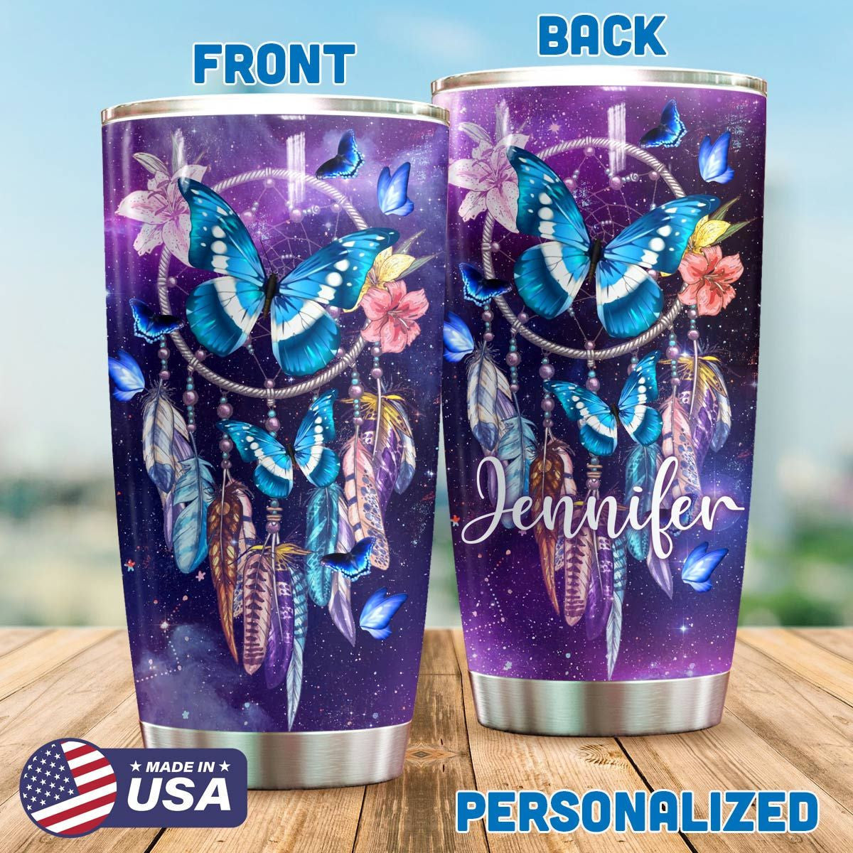 Butterfly Dreamcatcher Personalized Tumbler