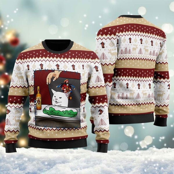 Captain Morgan Cat Meme Christmas Ugly Sweater