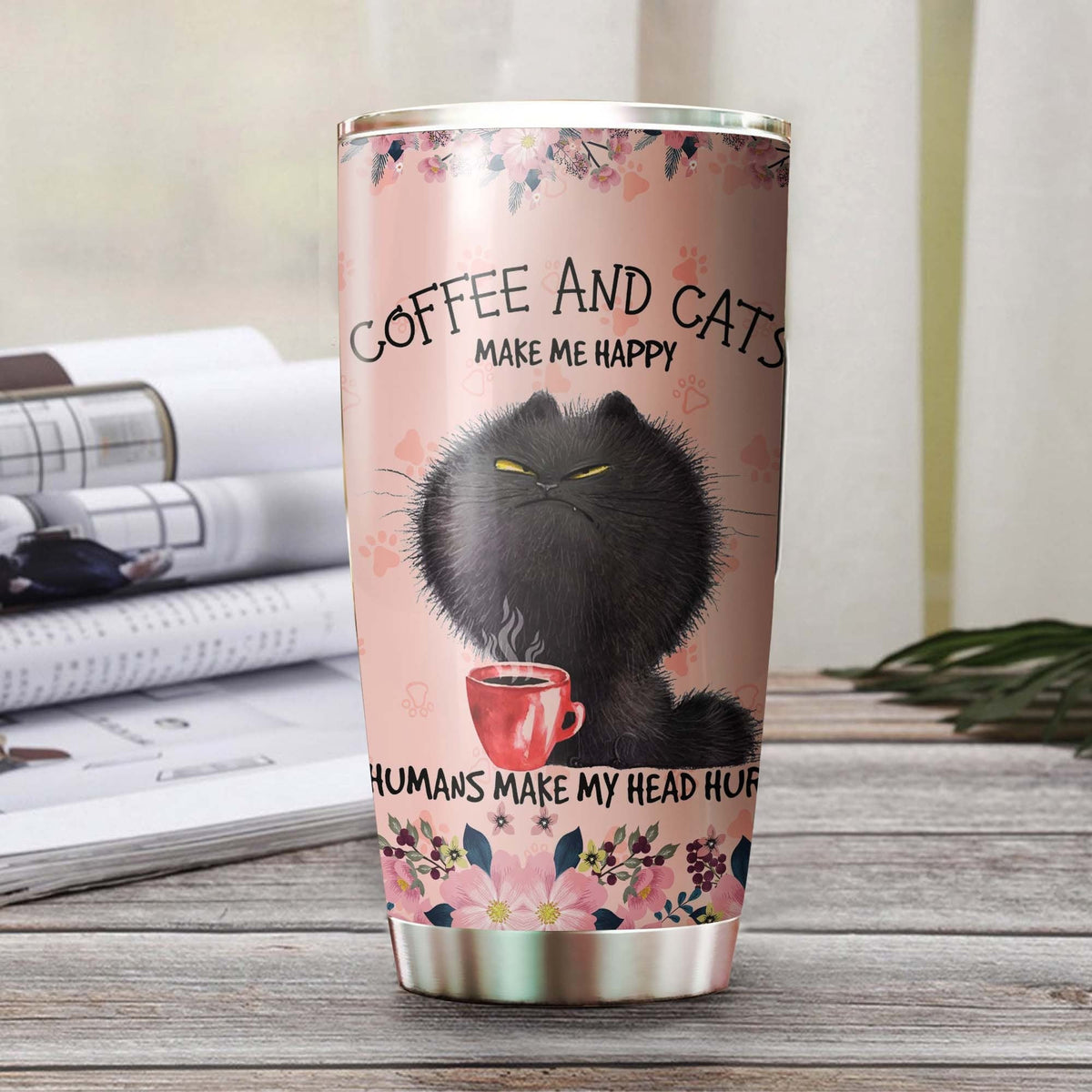 Cat And Coffee Make Me Happy Cat Paw Personalized Tumbler 1
