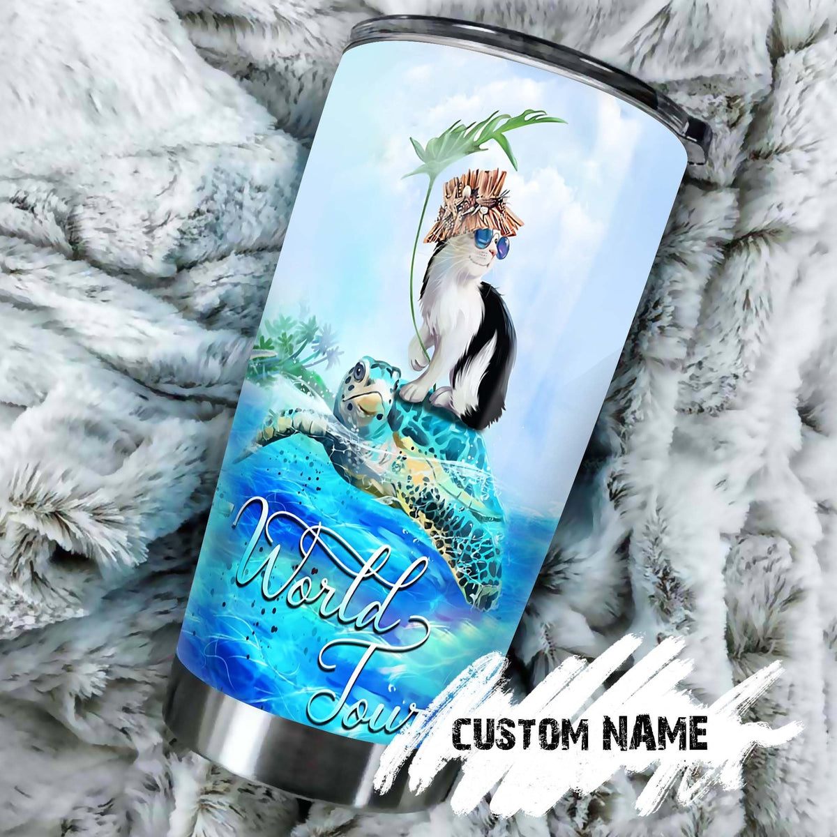 Cat And Turtle World Tour Personalized Tumbler 1