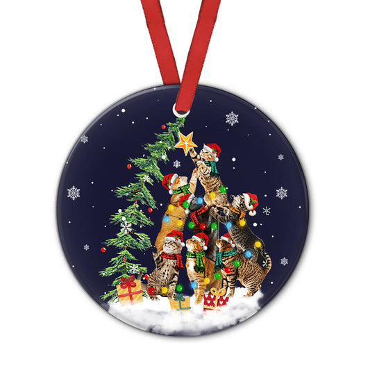 Cat Christmas Love Tree Round Ornament