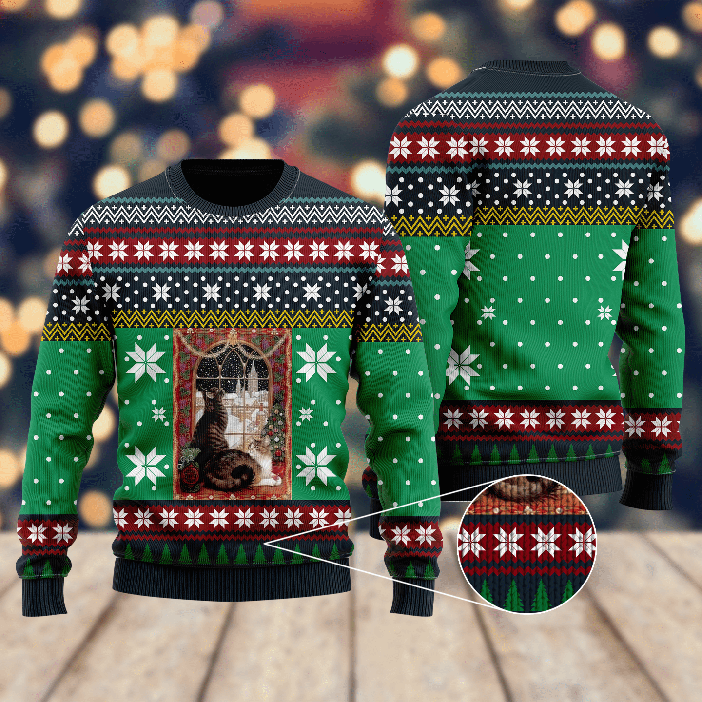 Cat Christmas Snow Window Ugly Christmas Sweater