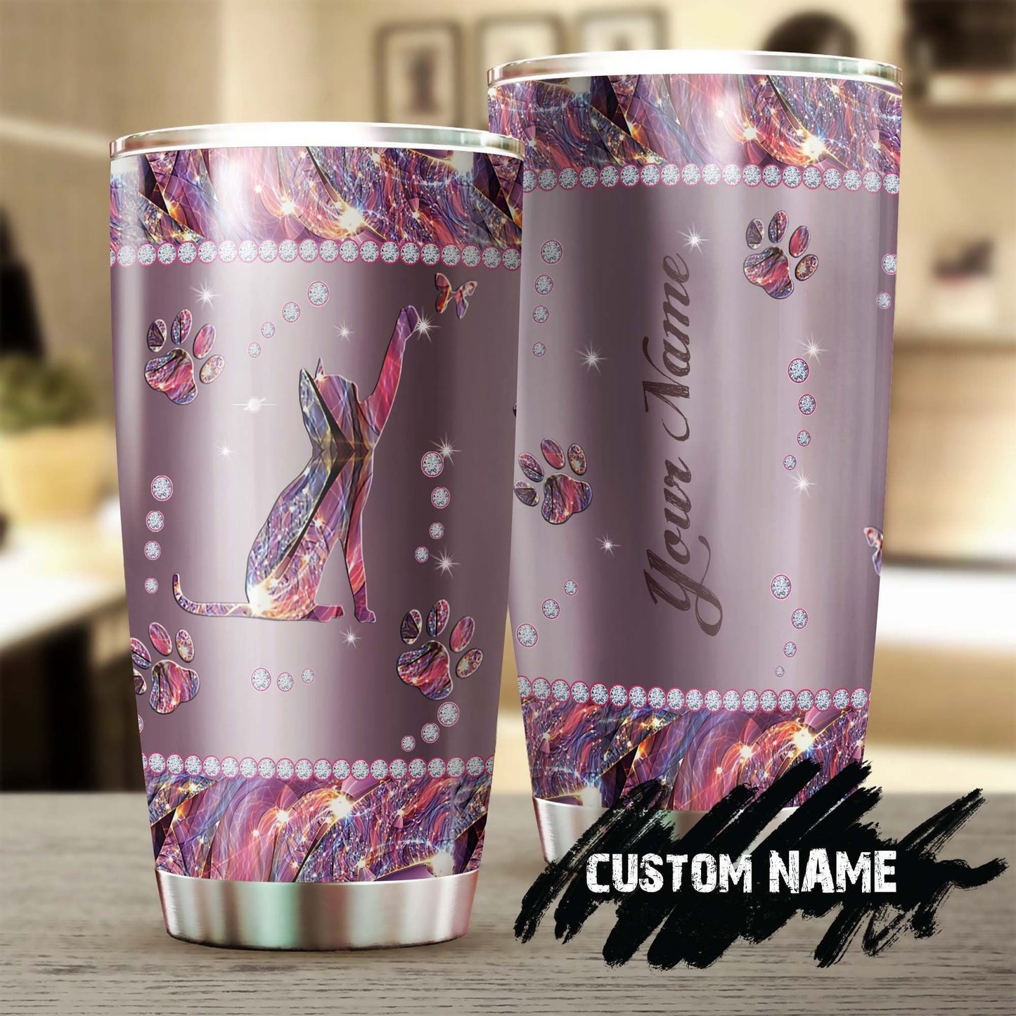 Cat Couple Moon Art Personalized Tumbler