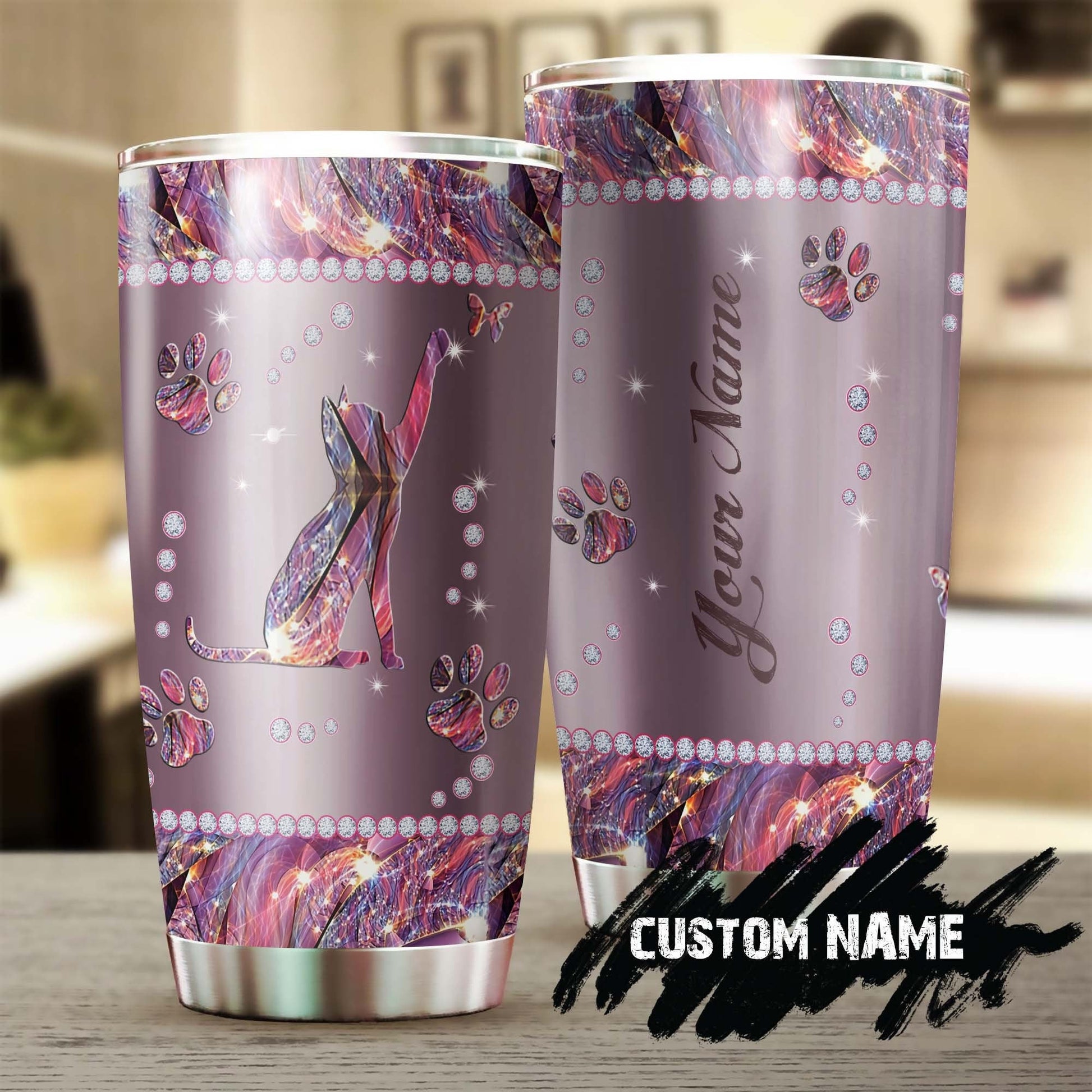 Cat Couple Moon Art Personalized Tumbler