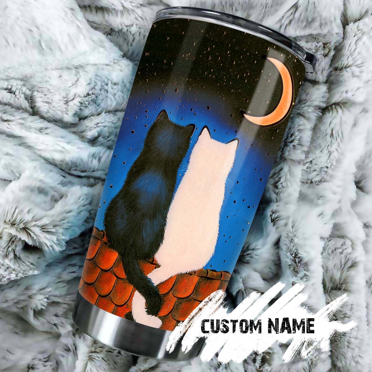 Cat Couple Moon Art Personalized Tumbler 1