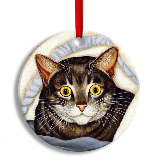 Cat Cute Tabby Art Style Round Christmas Ornament