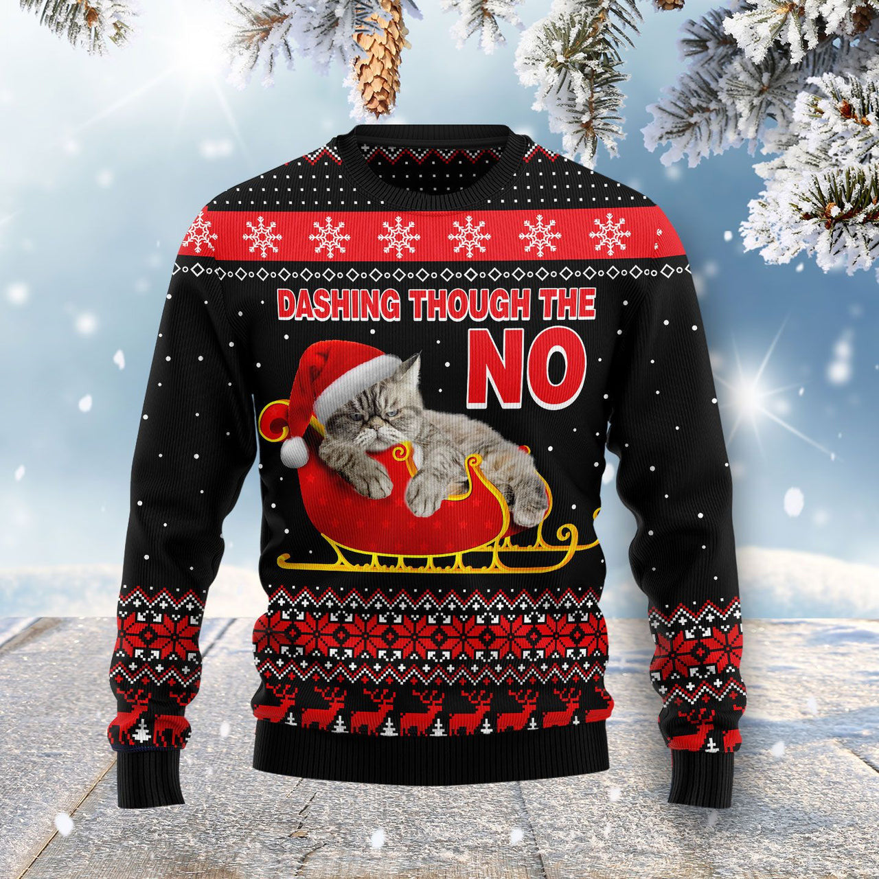 Cat Dashing Through The No Ugly Christmas Sweater