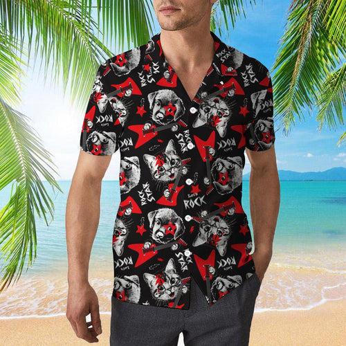 Cat Dog Play Rock On Electric Guitar Hawaiian Shirt