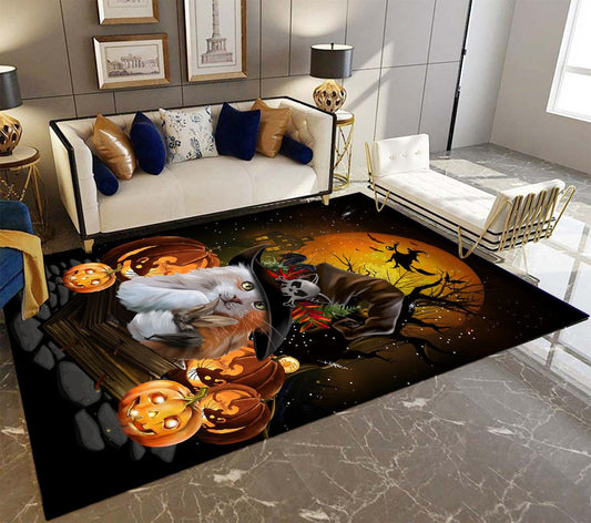 Cat Halloween Night Rectangle Rug Home Decor