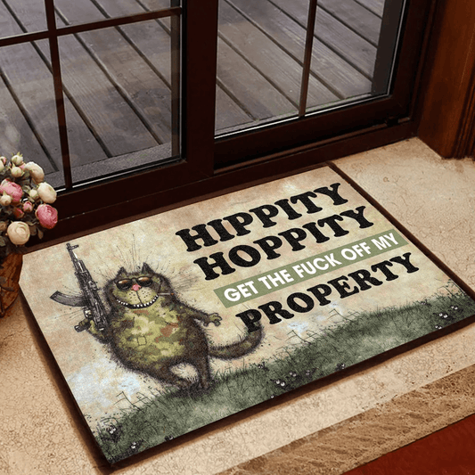 Cat Hippity Hoppity Get Off Our Property DoorMat
