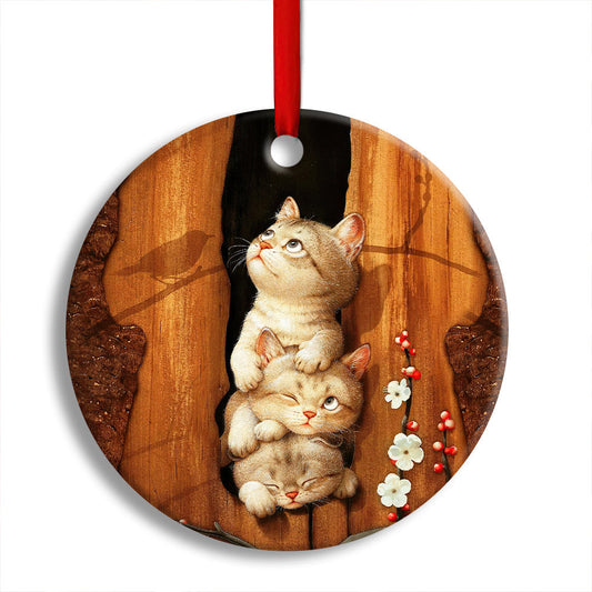 Cat Kitten Happy Life Round Christmas Ornament