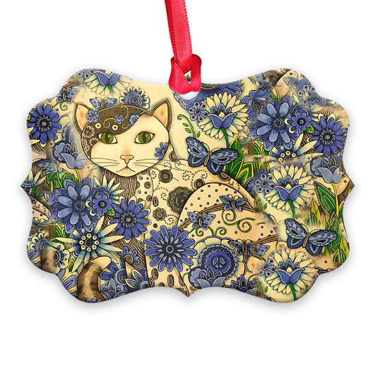 Cat Love Flower Art Style Horizontal Ornament