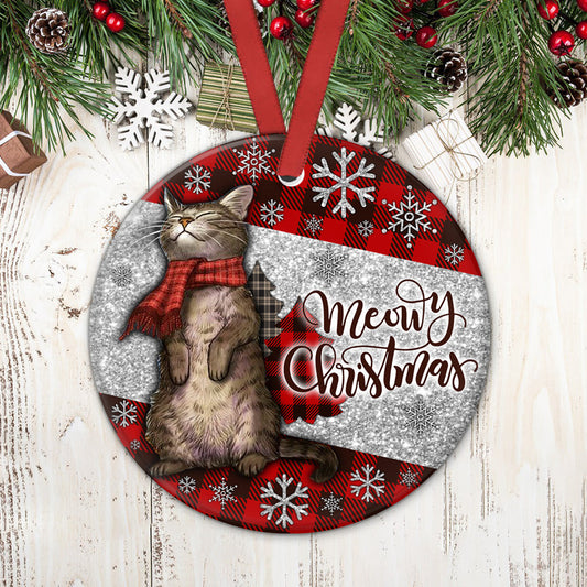 Cat Meowy Christmas Art Round Ornament
