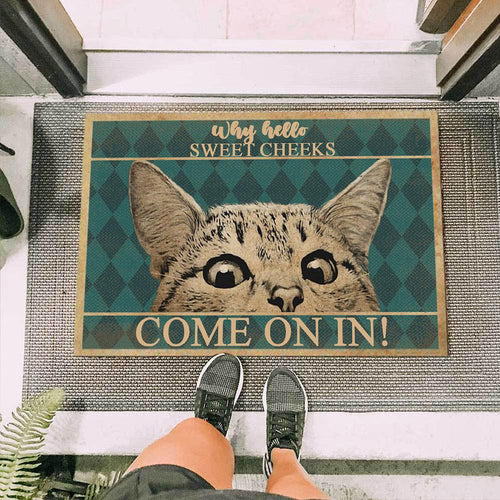 Cat Peeking Easy Clean Welcome DoorMat