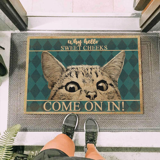Cat Peeking Easy Clean Welcome DoorMat