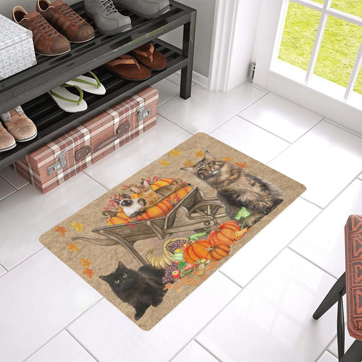 Cat Pumpkin Wheelbarrow DoorMat
