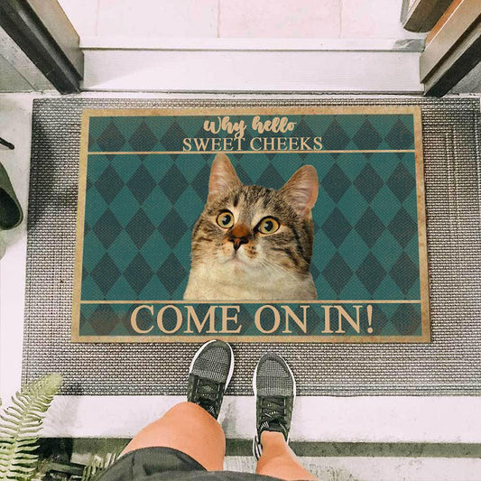 Cat Staring Easy Clean Welcome DoorMat