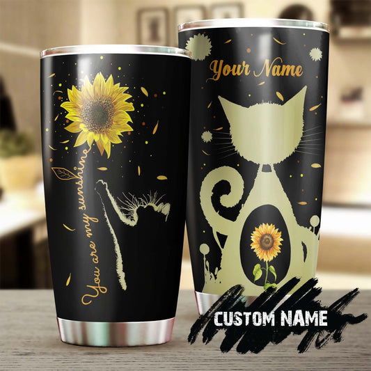 Cat Sunflowers You Are My Sunshine Personalized Tumbler