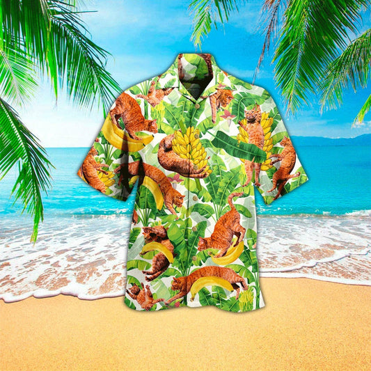 Cat With Banana Pattern Hawaiian Shirt