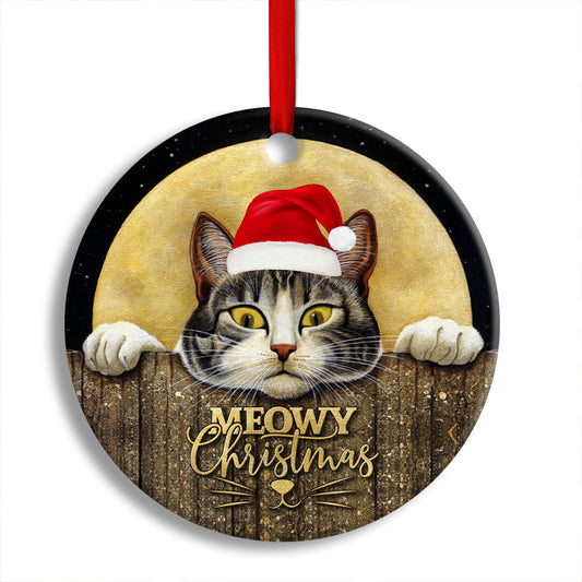 Cat With Moon Lover Cutie Round Christmas Ornament