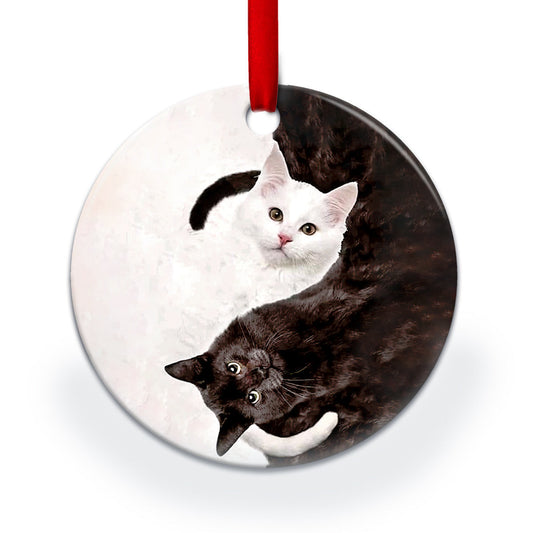 Cat Yin Yang Style Round Christmas Ornament
