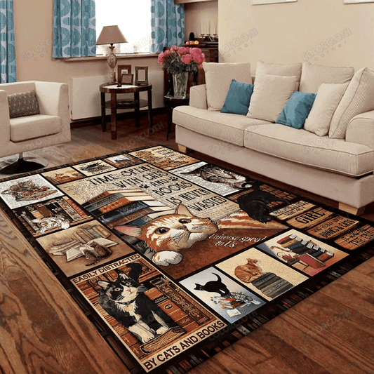Cats And Books Rectangle Rug Home Decor