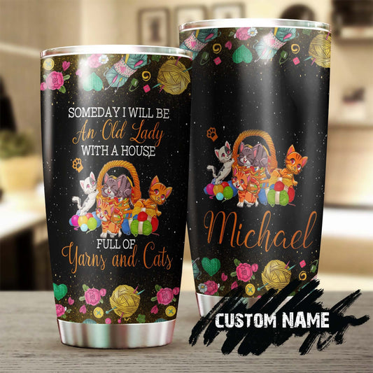 Cats And Yarn Full House Old Lady Personalized Tumbler