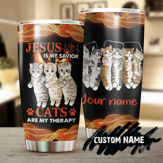 Cats Are My Therapy Personalized Tumbler