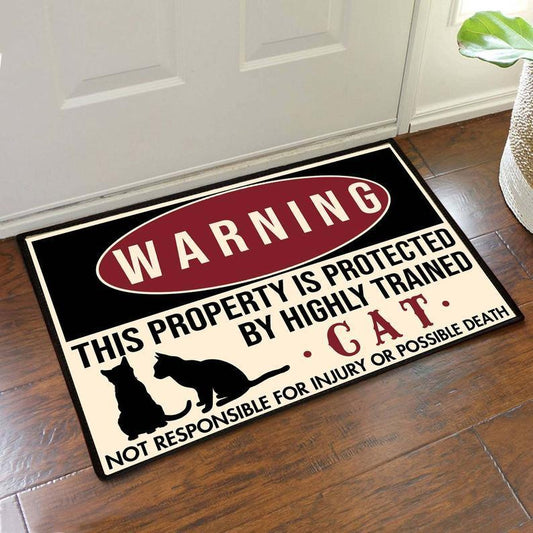 Cats Warning Easy Clean Welcome DoorMat