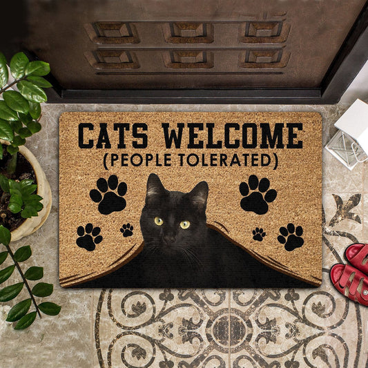 Cats Welcome People Tolerated Coir Pattern All Over Printing Doormat