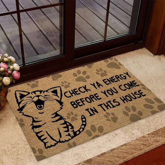 Check Ya Energy Cat Easy Clean Welcome DoorMat