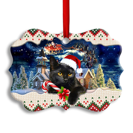 Christmas Black Cat Funny Xmas Light Santa Claus Ornament