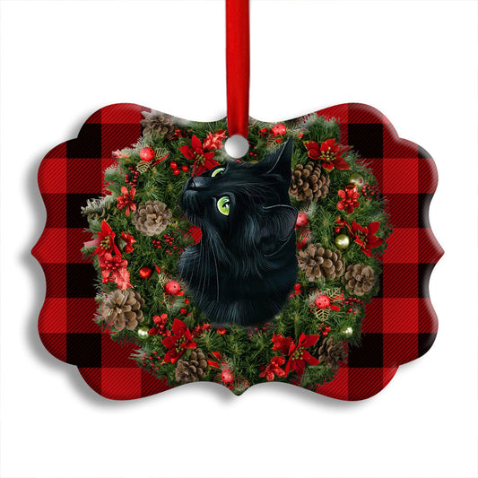 Christmas Black Cat Meowy Catmas Horizontal Ornament