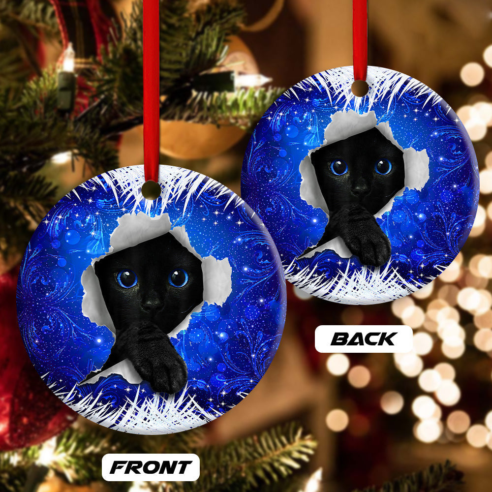 Christmas Black Cat Xmas Decor Tree Hanging Round Ornament 2