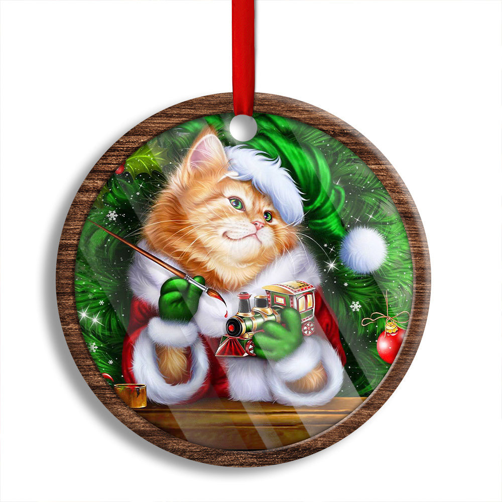 Christmas Cat Cute Kitten Meowy Xmas Round Ornament