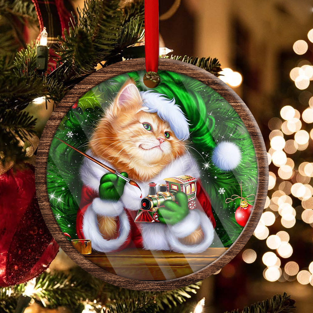 Christmas Cat Cute Kitten Meowy Xmas Round Ornament 1